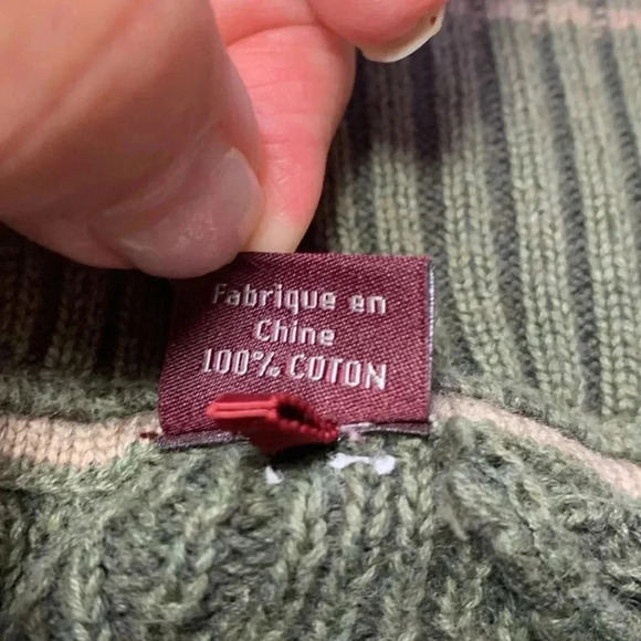 Tommy Bahama olive green knit, long sleeve sweater, 100% cotton,  size large - Picture 7 of 8